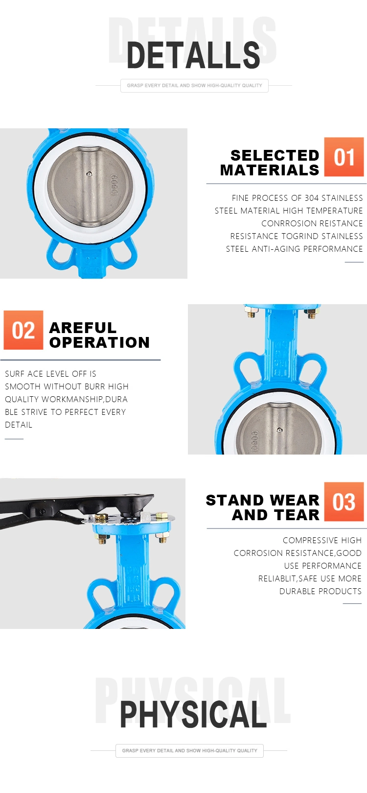 Wcb 304 316 JIS DIN ANSI Handle Manual Center Line Ductile Cast Iron SS304 PTFE Lined Seat Wafer Butterfly Valve